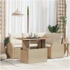 5-delat trädgårdsoffasett med kuddar Beige Poly Rattan vidaXL Standard – miniatyr 1