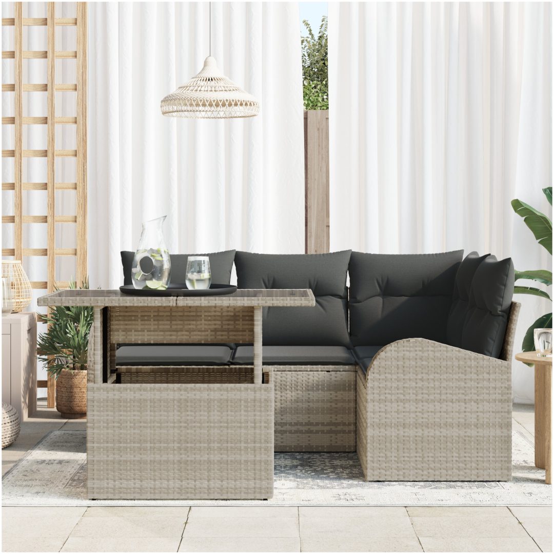 5-delat trädgårdsoffasett med kuddar Ljusgrå Poly Rotting vidaXL Mellan, enskild sits, 124 x 62 x 69 cm – bild 3
