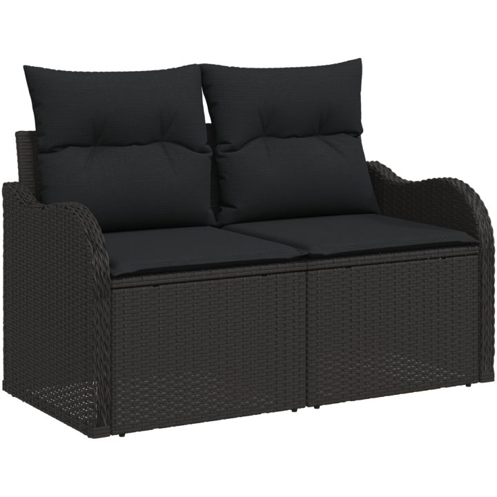 5-delat trädgårdsoffmöbelset med kuddar svart poly rotting akacia vidaXL Medium – bild 4