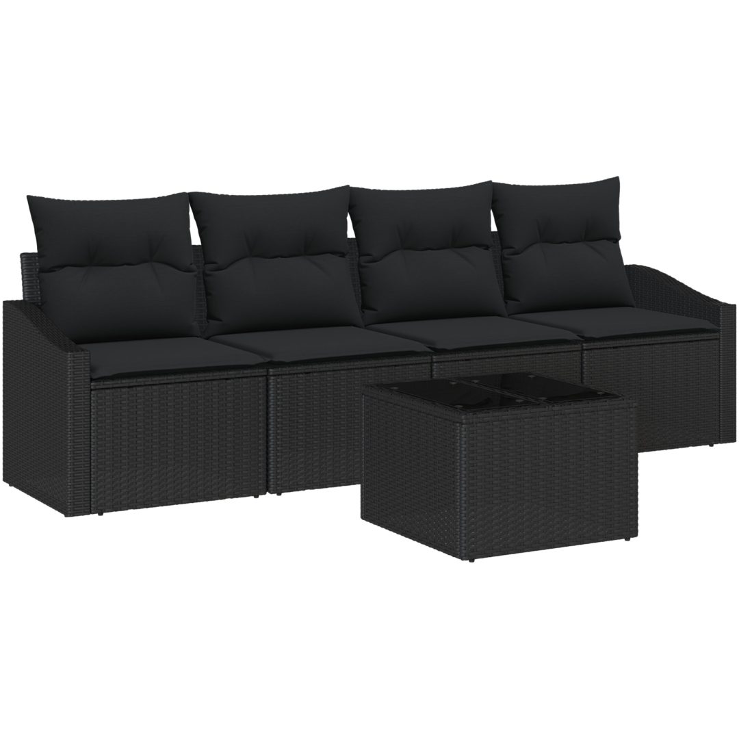 5-delat trädgårdsoffor set med kuddar svart poly rattan vidaXL 55 x 55 x 37 cm – bild 2