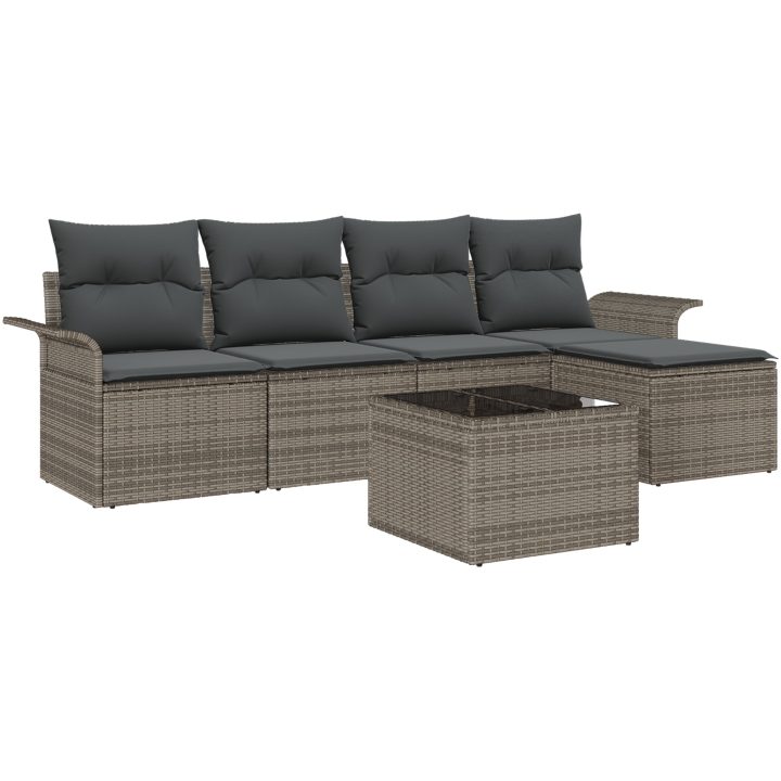5-delat trädgårdsoffs-set med kuddar svart poly rattan vidaXL 55 x 55 x 37 cm – bild 2