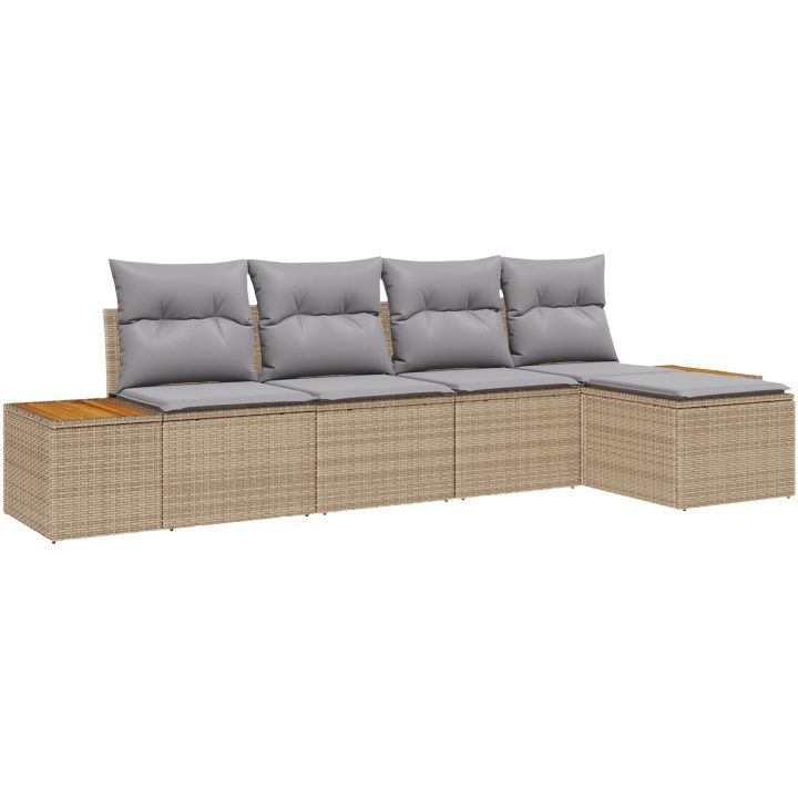 5-delat trädgårdsoffset med dynor Beige Poly Rattan Akacia vidaXL 294 x 117 x 69 cm – bild 2