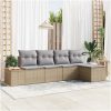 5-delat trädgårdsoffset med dynor Beige Poly Rattan Akacia vidaXL 294 x 117 x 69 cm – miniatyr 1