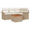 5-delat trädgårdsoffset med kuddar beige poly rattan akacia vidaXL 55 x 55 x 37 cm – miniatyr 2
