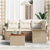 5-delat trädgårdsoffset med kuddar beige poly rattan akacia vidaXL 55 x 55 x 37 cm – miniatyr 3