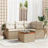 5-delat trädgårdsoffset med kuddar beige poly rattan akacia vidaXL 55 x 55 x 37 cm – miniatyr 1