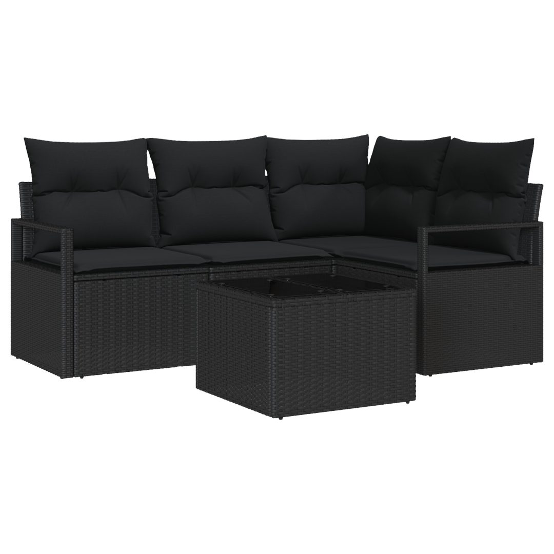 5-delat trädgårdsoffset med kuddar Beige Poly Rattan vidaXL Medium – bild 2