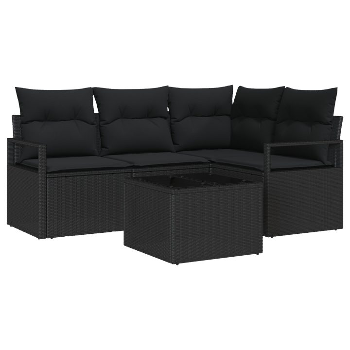 5-delat trädgårdsoffset med kuddar Beige Poly Rattan vidaXL Medium – bild 2