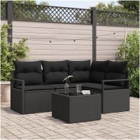 5-delat trädgårdsoffset med kuddar Beige Poly Rattan vidaXL