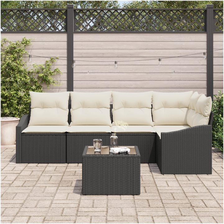 5-delat trädgårdsoffset med kuddar Brown Poly Rattan vidaXL 233.5 x 123.5 x 85 cm – bild 3