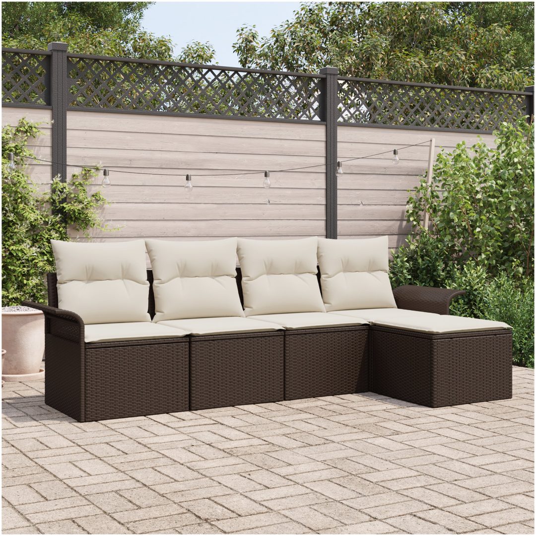 5-delat trädgårdsoffset med kuddar brun poly rattan vidaXL 251 x 117 x 85 cm