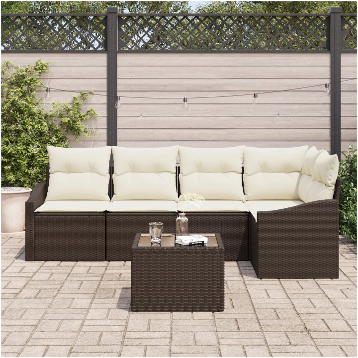 5-delat trädgårdsoffset med kuddar grå poly rotting vidaXL 233.5 x 123.5 x 85 cm – bild 3