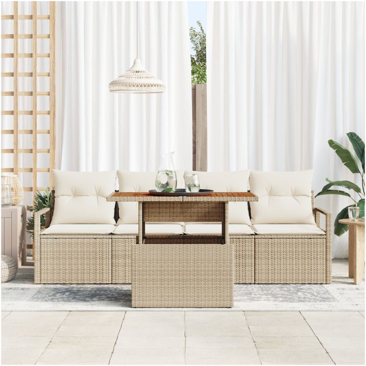 5-delat trädgårdsoffset med kuddar i beige poly rotting vidaXL Standard – bild 3