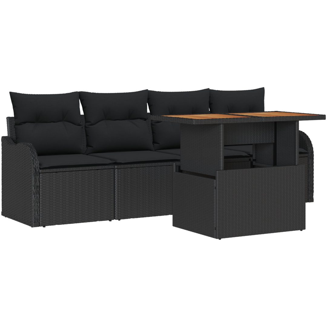 5-delat Trädgårdsoffset med kuddar Svart Poly Rattan vidaXL Medium, 121 x 62 x 69 cm – bild 2