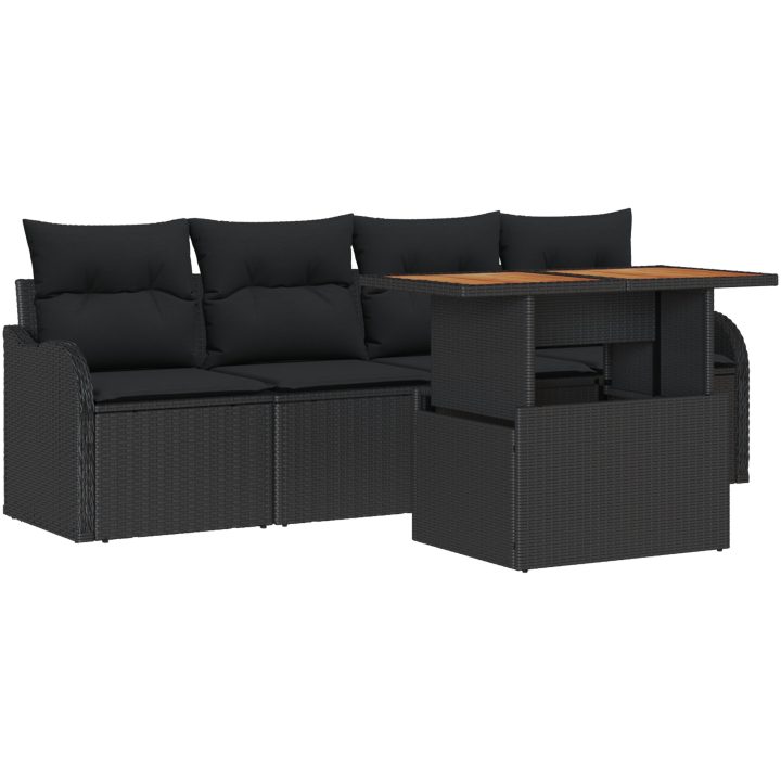 5-delat Trädgårdsoffset med kuddar Svart Poly Rattan vidaXL Medium, 121 x 62 x 69 cm – bild 2