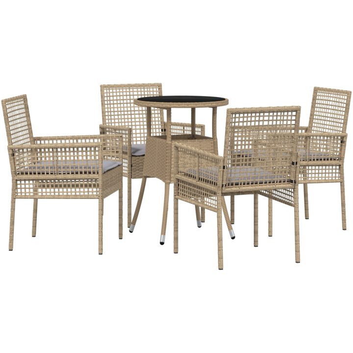 5-delat Trädgårdsserveringsset Beige Polyrotting vidaXL 60 x 60 x 75 cm – bild 2