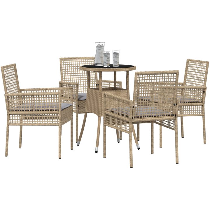 5-delat Trädgårdsserveringsset Beige Polyrotting vidaXL 60 x 60 x 75 cm – bild 3
