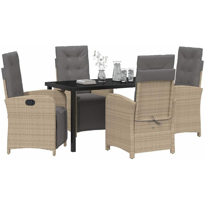 5-delat trädgårdsserveringsset med kuddar beige poly rotting vidaXL 4 - Sits – bild 3