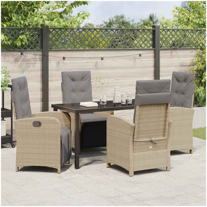 5-delat trädgårdsserveringsset med kuddar beige poly rotting vidaXL 4 - Sits – bild 4