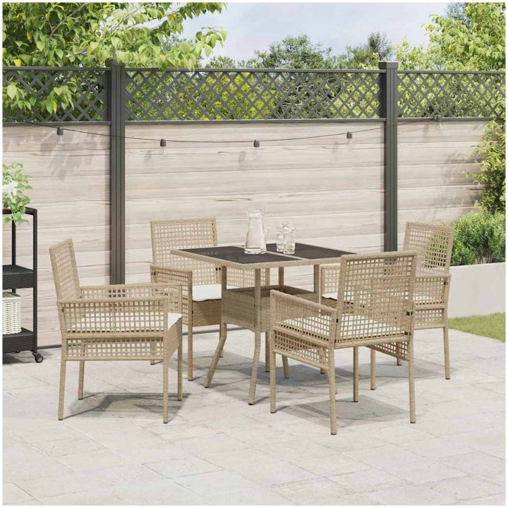 5-delat Trädgårdsset Beige Poly Rattan vidaXL 80 x 80 x 75 cm – bild 3
