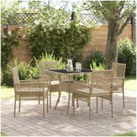 5-delat Trädgårdsset Beige Poly Rattan vidaXL