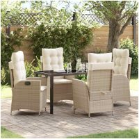 5-delat trädgårdsset med kuddar beige poly rattan vidaXL