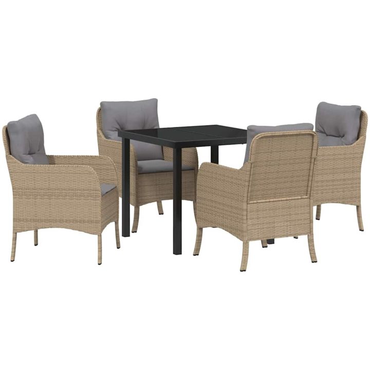 5-delat trädgårdsset med kuddar beige poly rattan vidaXL 80 x 80 x 73 cm – bild 2