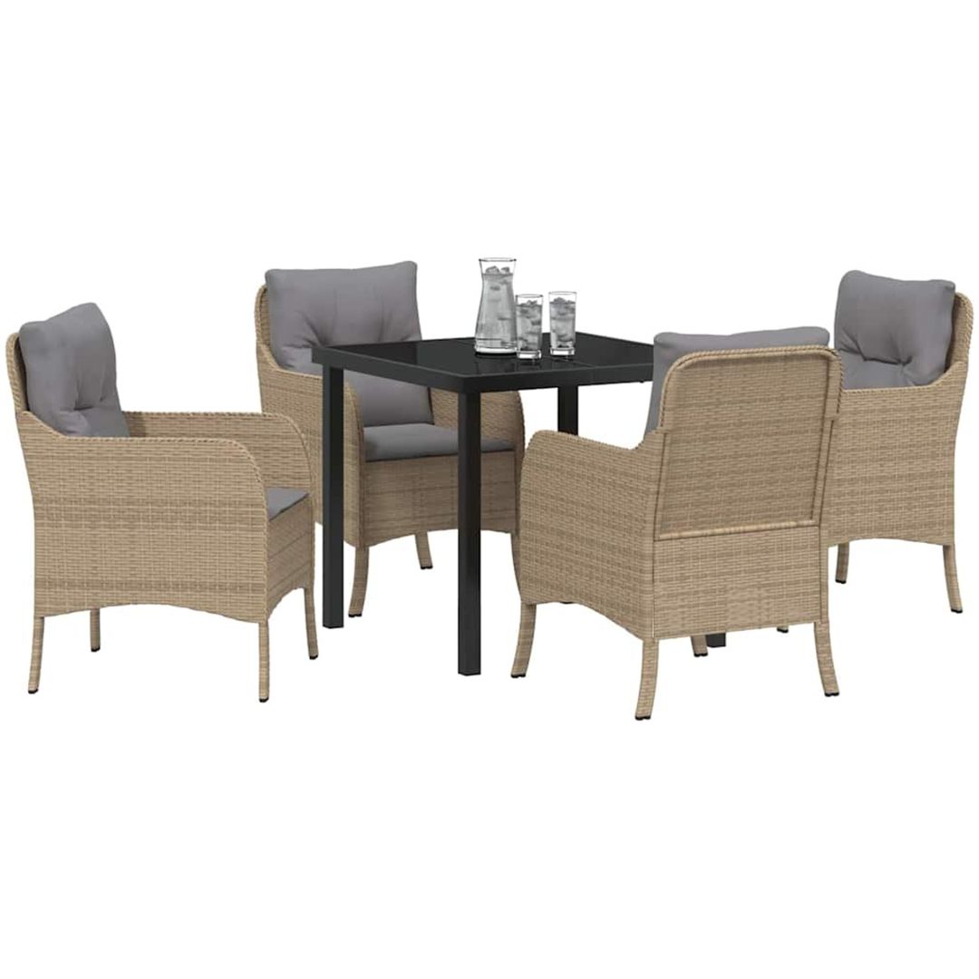 5-delat trädgårdsset med kuddar beige poly rattan vidaXL 80 x 80 x 73 cm – bild 3