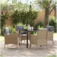 5-delat trädgårdsset med kuddar beige poly rattan vidaXL