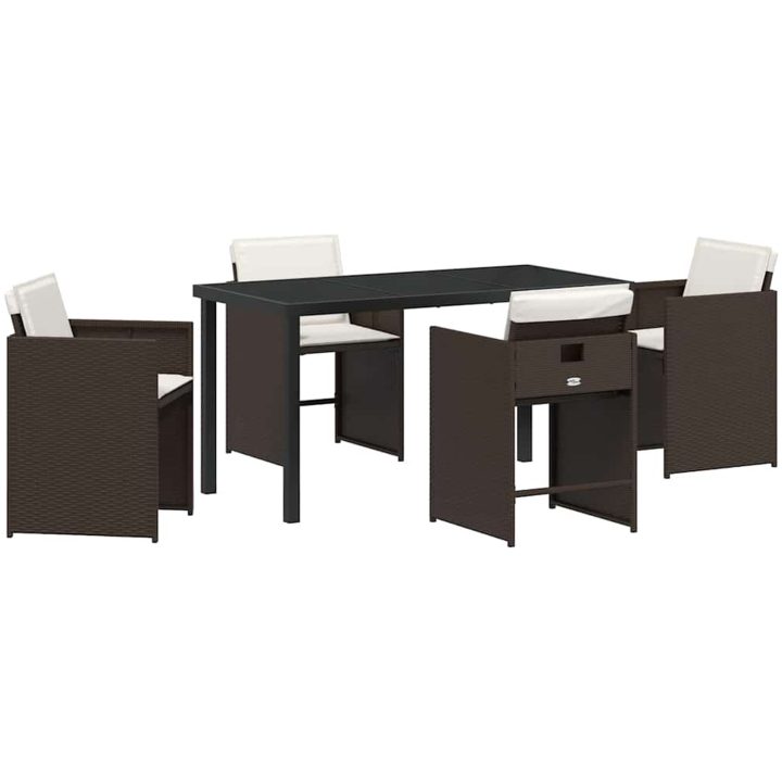 5-delat trädgårdsset med kuddar brun poly-konstrotting vidaXL 140 x 70 x 73 cm – bild 2