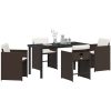 5-delat trädgårdsset med kuddar brun poly-konstrotting vidaXL 140 x 70 x 73 cm – miniatyr 3