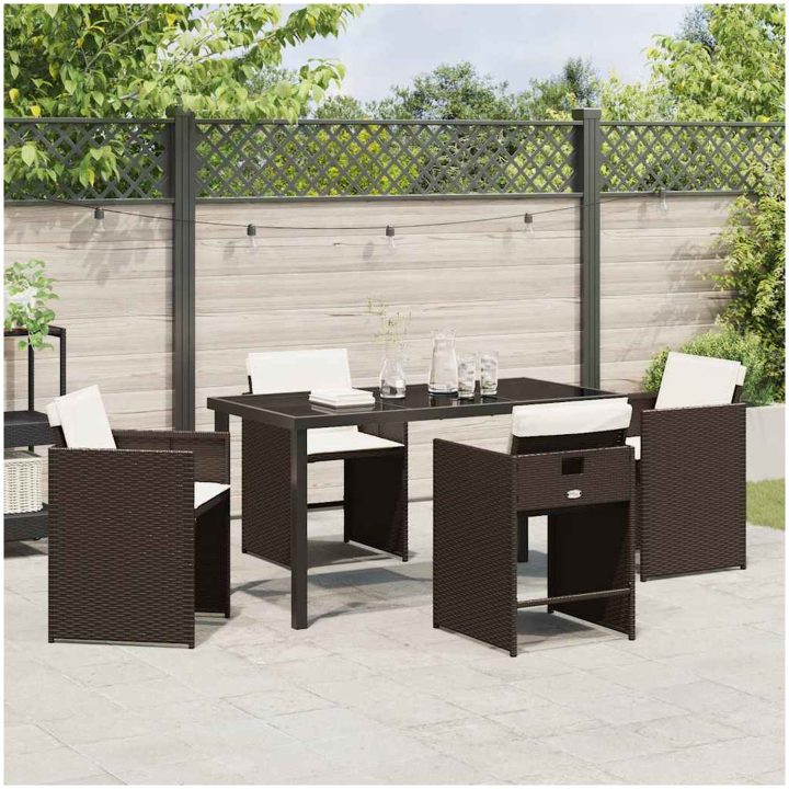 5-delat trädgårdsset med kuddar brun poly-konstrotting vidaXL 140 x 70 x 73 cm – bild 4