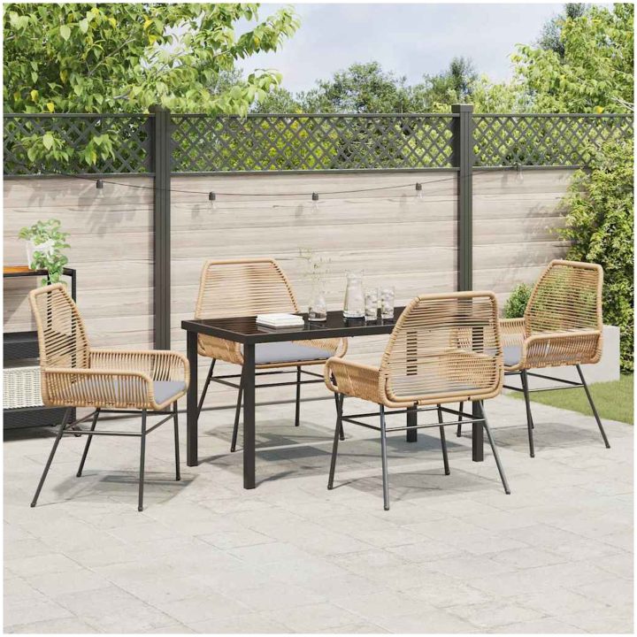 5-delat trädgårdsset med kuddar, brun poly rattan vidaXL 140 x 80 x 73 cm – bild 4