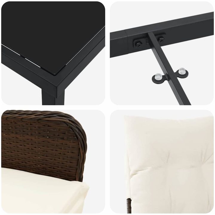 5-delat trädgårdsset med kuddar Brun Poly Rattan vidaXL 4 stolar med bord – bild 7