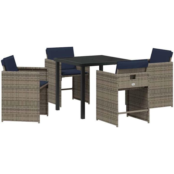 5-delat Trädgårdsset med Kuddar Grå Poly Rattan vidaXL 4 - Sits – bild 2