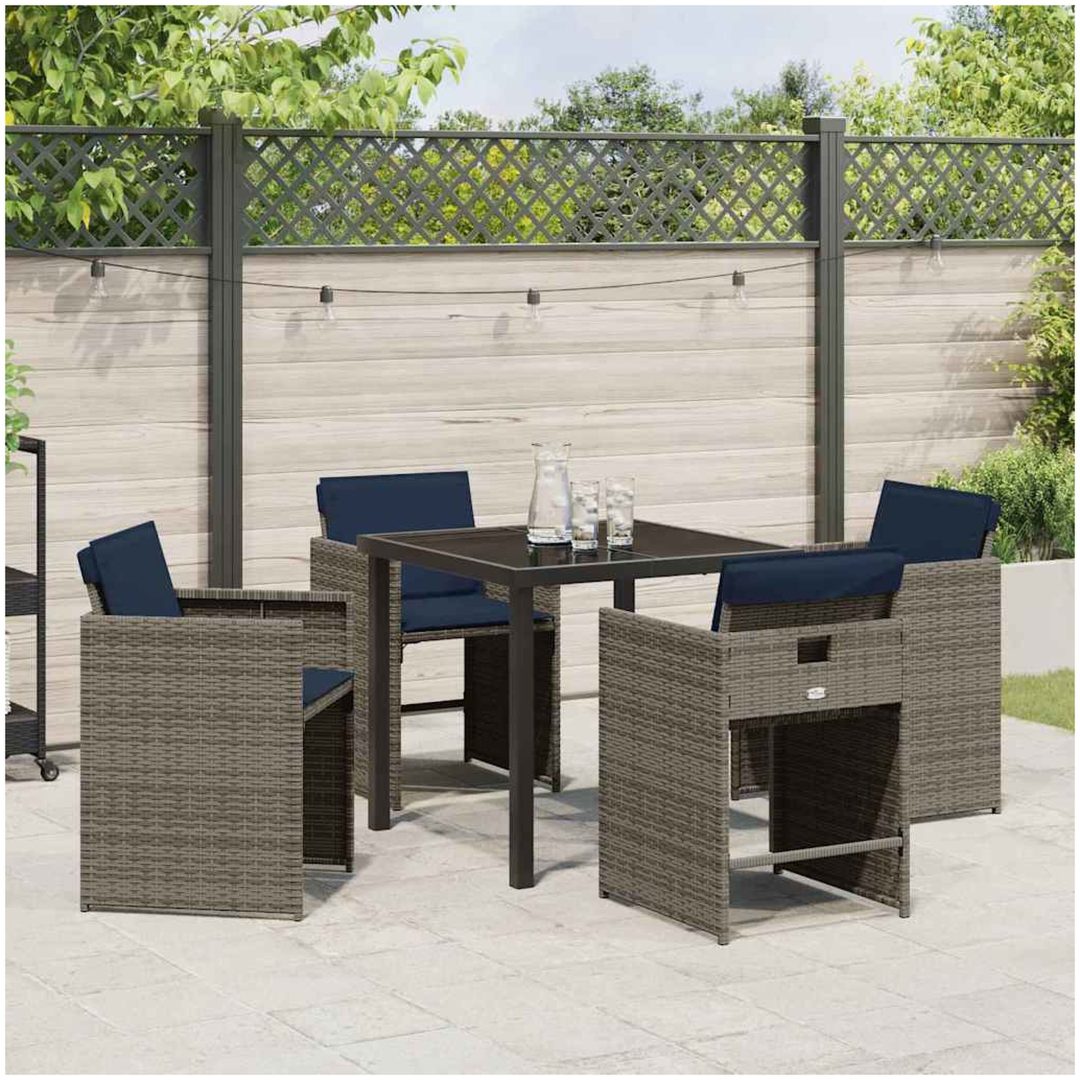 5-delat Trädgårdsset med Kuddar Grå Poly Rattan vidaXL 4 - Sits – bild 4