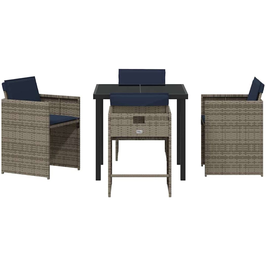 5-delat Trädgårdsset med Kuddar Grå Poly Rattan vidaXL 4 - Sits – bild 7
