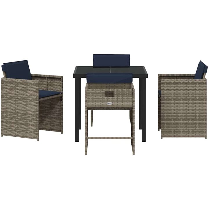 5-delat Trädgårdsset med Kuddar Grå Poly Rattan vidaXL 4 - Sits – bild 7