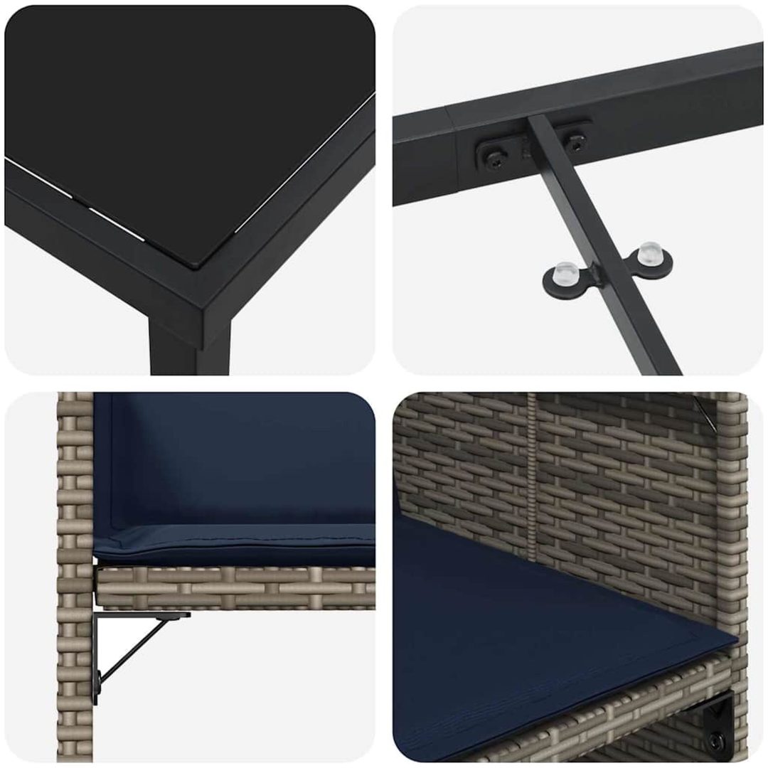 5-delat Trädgårdsset med Kuddar Grå Poly Rattan vidaXL 4 - Sits – bild 9