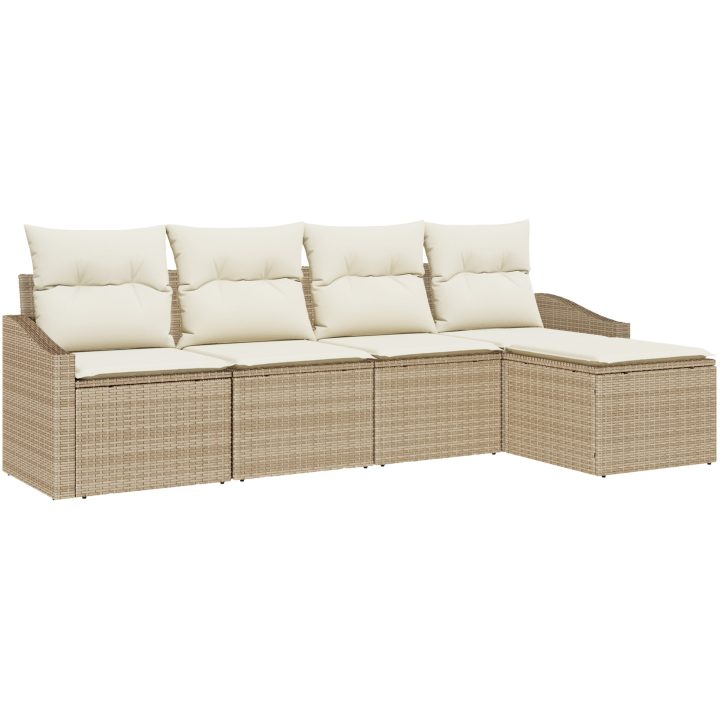 5-delat trädgårdsset med kuddar i beige polyrotting vidaXL 233 x 117 x 85 cm – bild 2