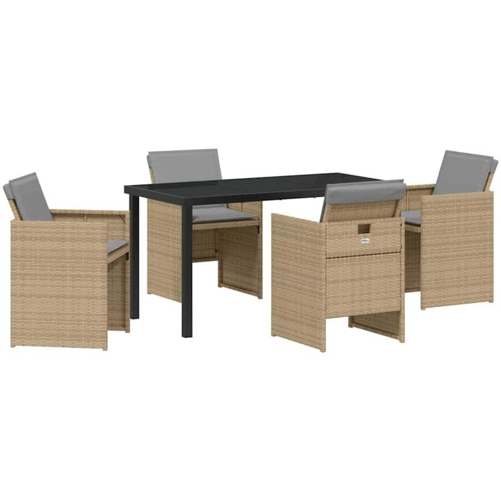 5-delat trädgårdsset med kuddar i beige polyrottning vidaXL 140 x 70 x 73 cm – bild 2