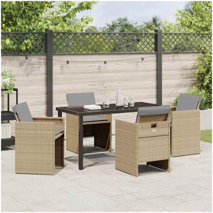 5-delat trädgårdsset med kuddar i beige polyrottning vidaXL 140 x 70 x 73 cm – bild 4