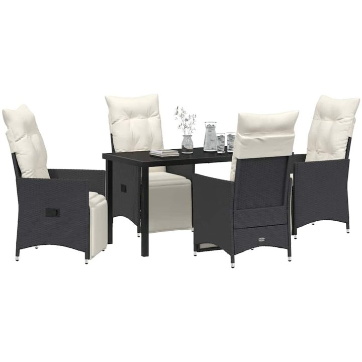 5-delat trädgårdsset med kuddar, svart poly-rattan vidaXL 140 x 70 x 73 cm – bild 3