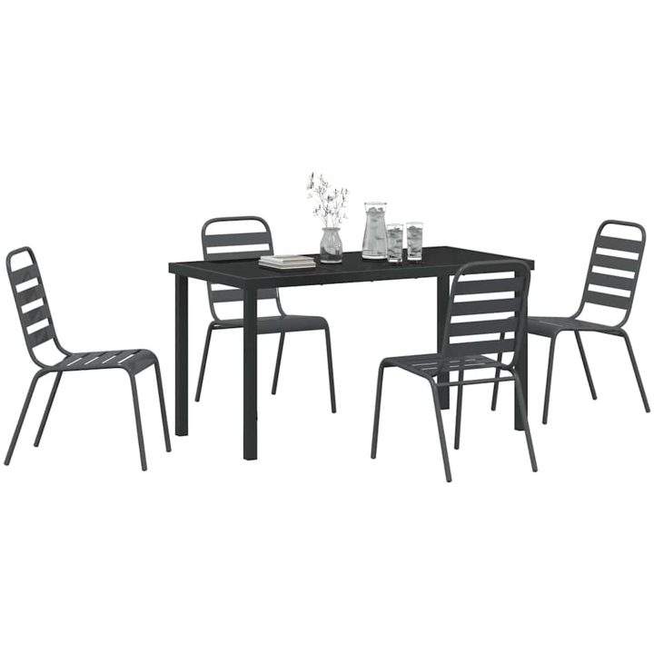 5-delat Trädgårdsset Mörkgrått Stål vidaXL 4 - Sits – bild 3