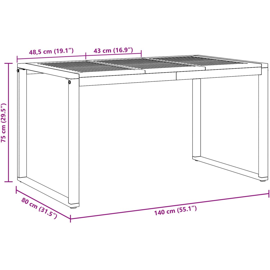 5-delat Trädgårdsset Solid Akacia och Metall vidaXL 140 x 80 x 75 cm – bild 12