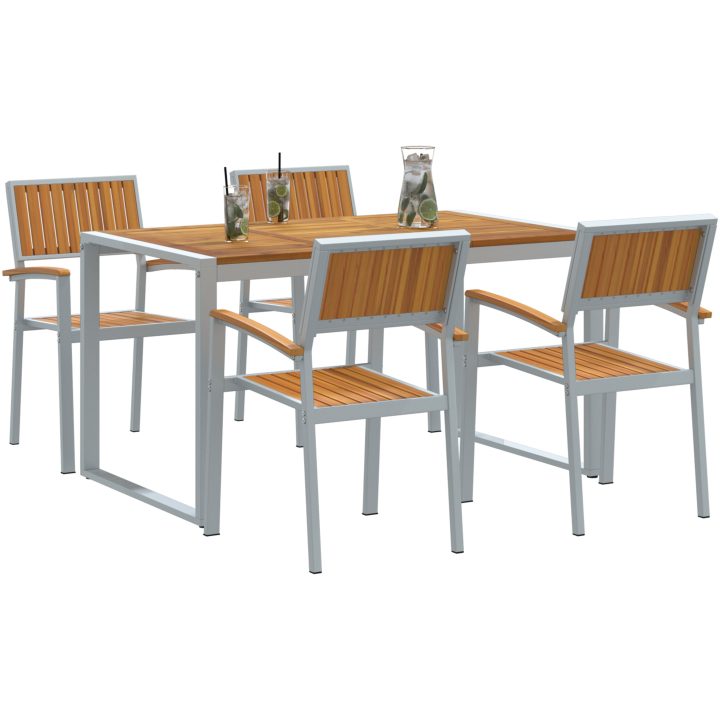 5-delat Trädgårdsset Solid Akacia och Metall vidaXL 140 x 80 x 75 cm – bild 3