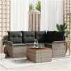 5-delat trädgårdssoff set med kuddar Grå Poly Rattan Akacia vidaXL Standard – miniatyr 1