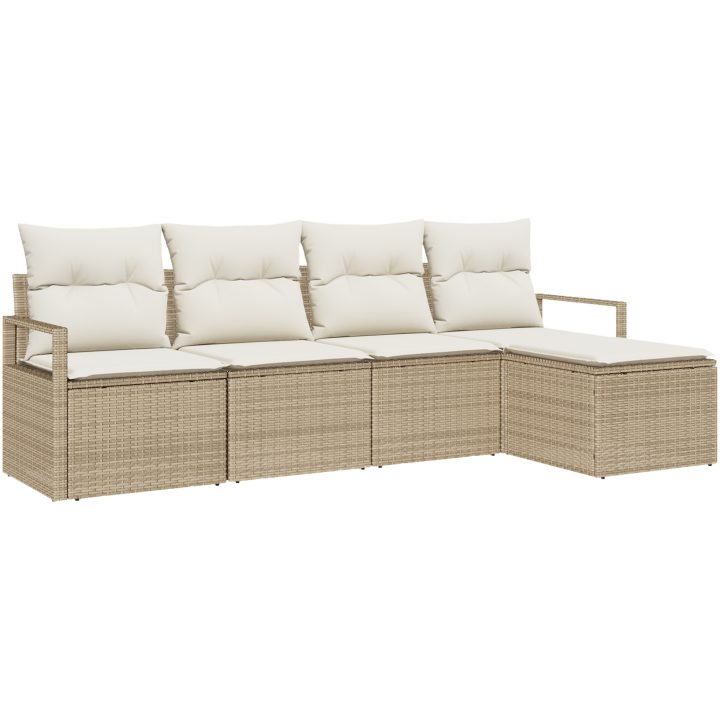 5-delat trädgårdssoffa set med kuddar beige poly rotting vidaXL Stor – bild 2
