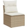 5-delat trädgårdssoffa set med kuddar beige poly rotting vidaXL Stor – miniatyr 5