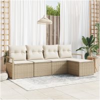 5-delat trädgårdssoffa set med kuddar beige poly rotting vidaXL